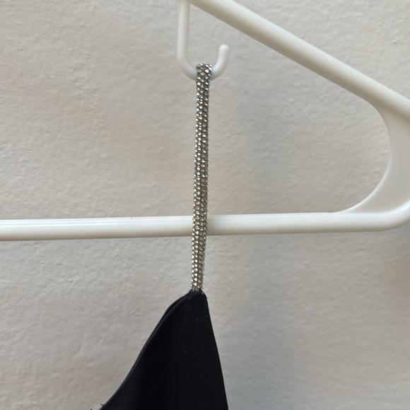 H&M Black Satin One-Shoulder Rhinestone Jumpsuit Small NWT - Picture 5 of 9